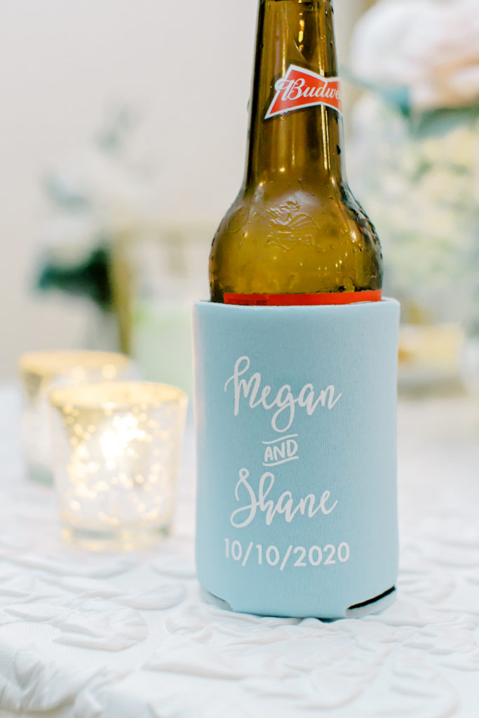 custom drink coozies for bride and froom reception
