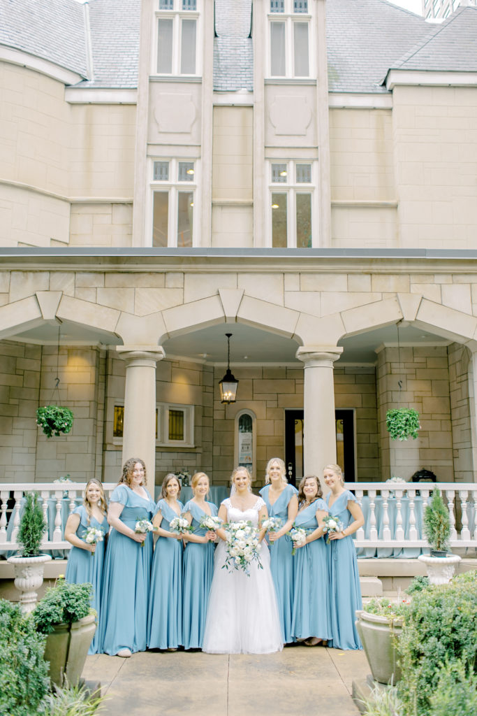 bride with bridesmaids in blue color pallate