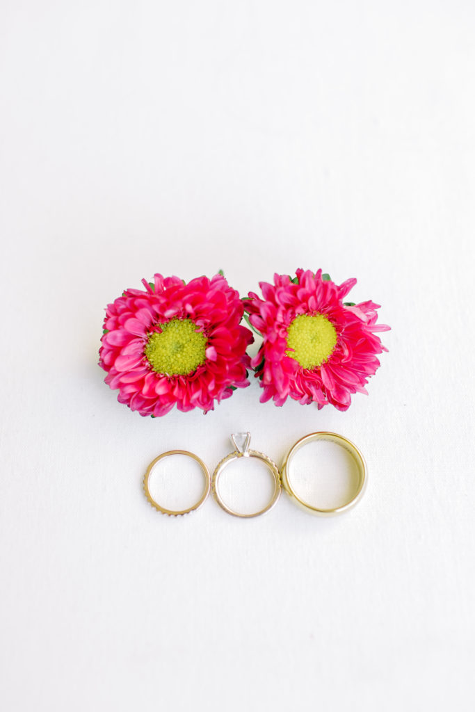 wedding ring details with flowers