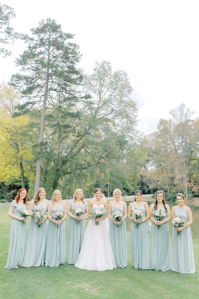 bridesmaids photos in light sage dresses