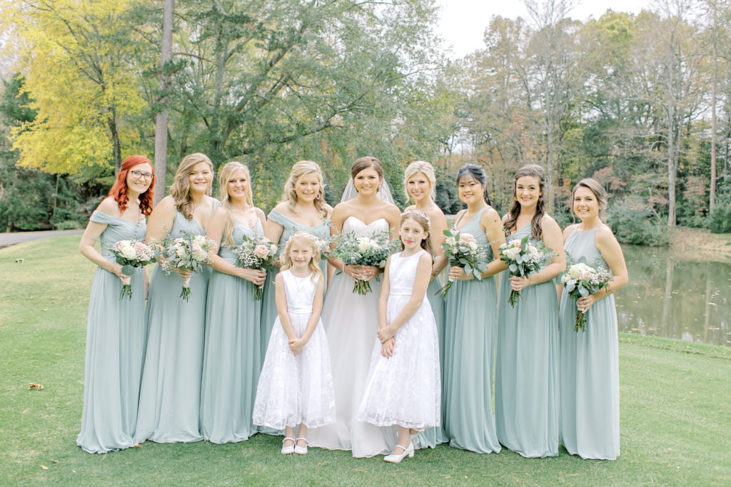 bridesmaids photos in green dresses at green valley country club in greenville sc