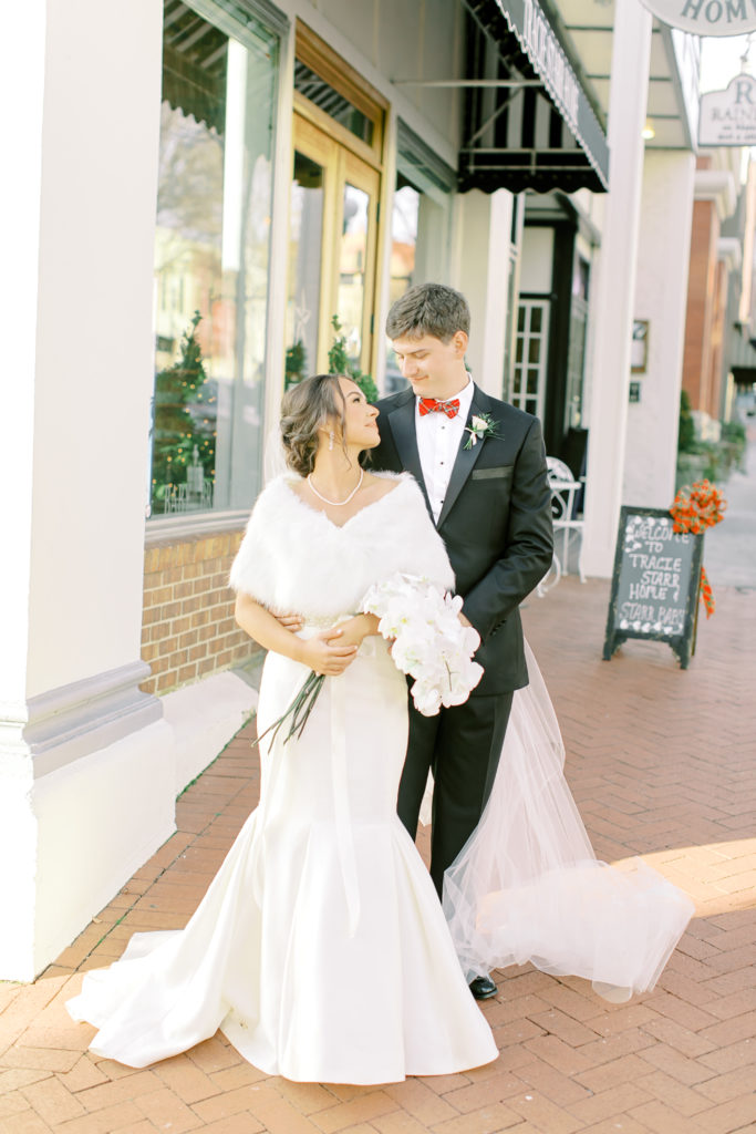 bride and groom portrait downtown anderson south carolina weddign | Photo by Mary Catherine Echols