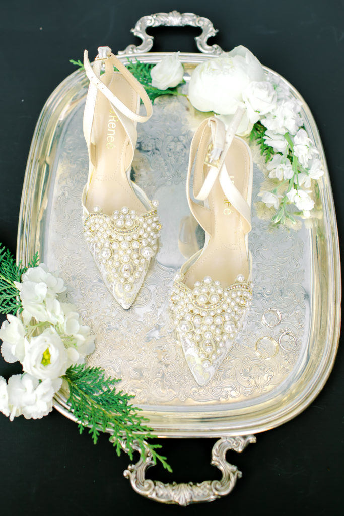 beaded shoes on silver platter  | Photo by Mary Catherine Echols