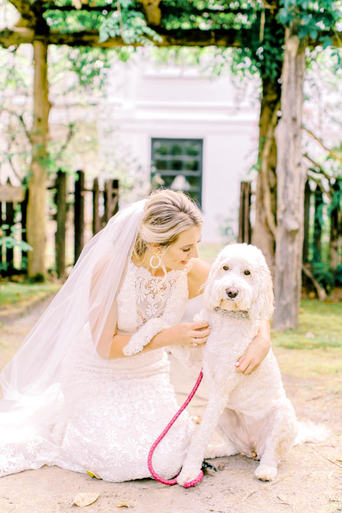 bride with her golden doodle | photo by mary catherine echols