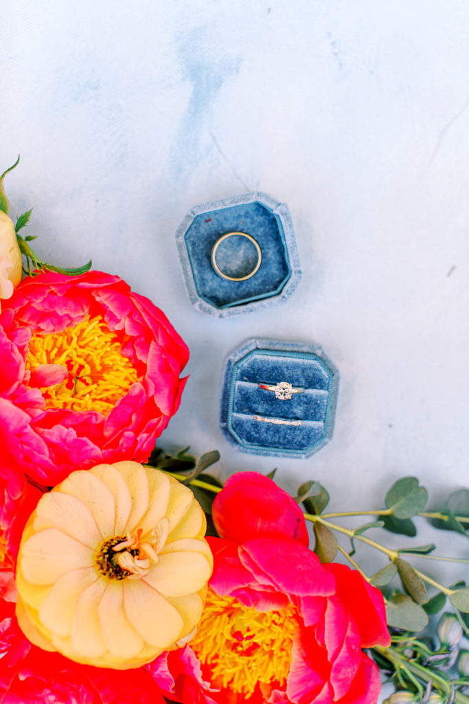 blue ring box with colorful flowers | photo by mary catherine echols