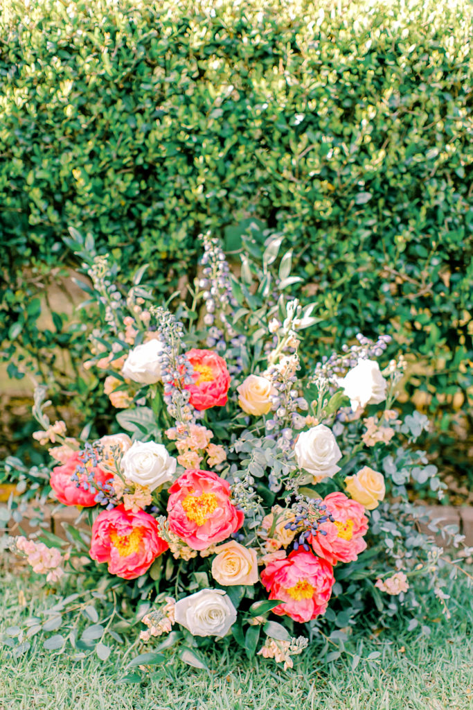 floral arrangement at elopement altar | photo by mary catherine echols