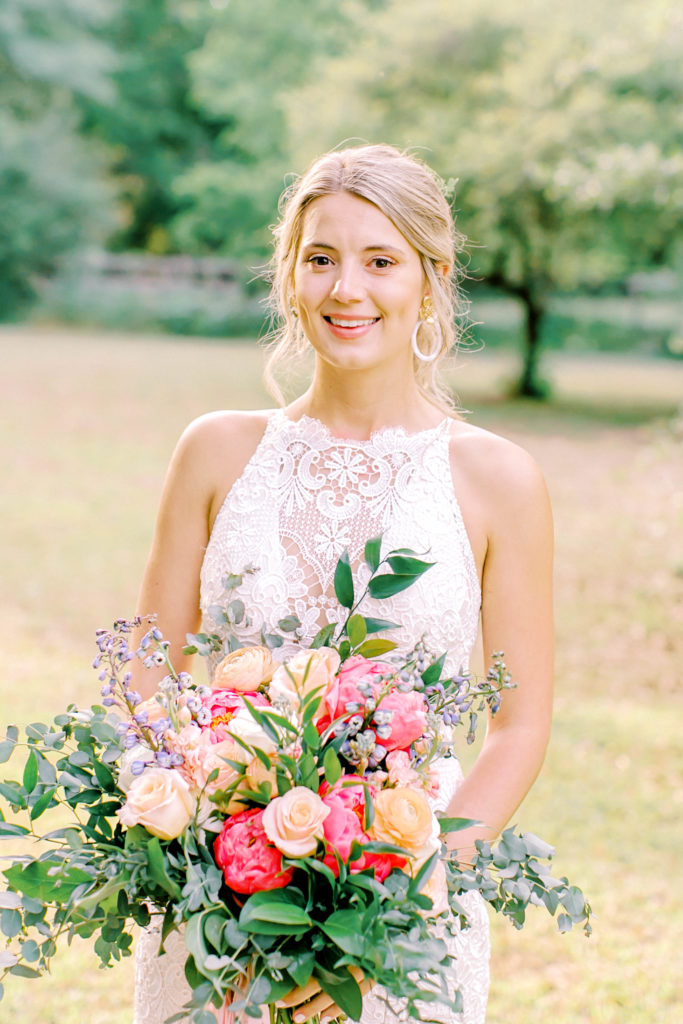 bridal portrait, boho dress and bright florals | photo by mary catherine echols