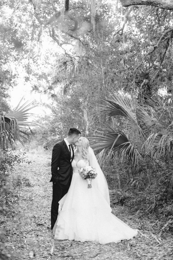 black and white bride and groom portrait at the ribault club | photo by Mary Catherine Echols, a Jacksonville based wedding photographer