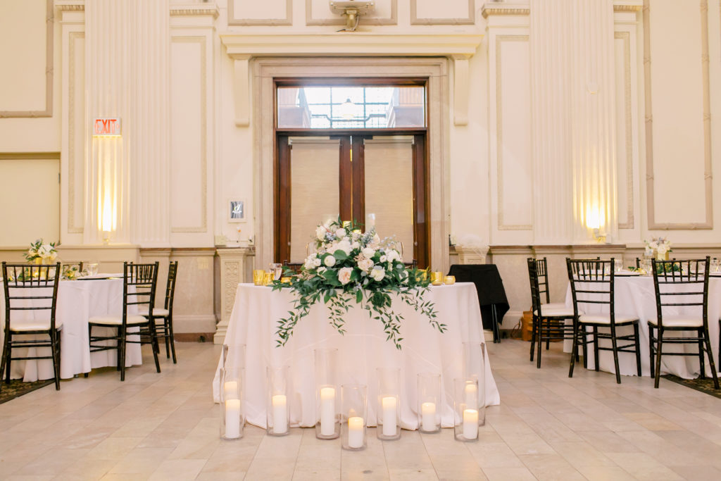 the treasury reception head table for bride and groom