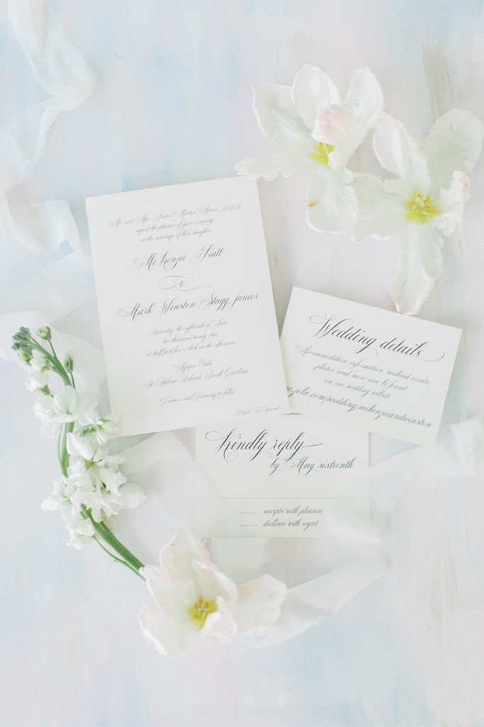coastal blue and white wedding invitation suite
